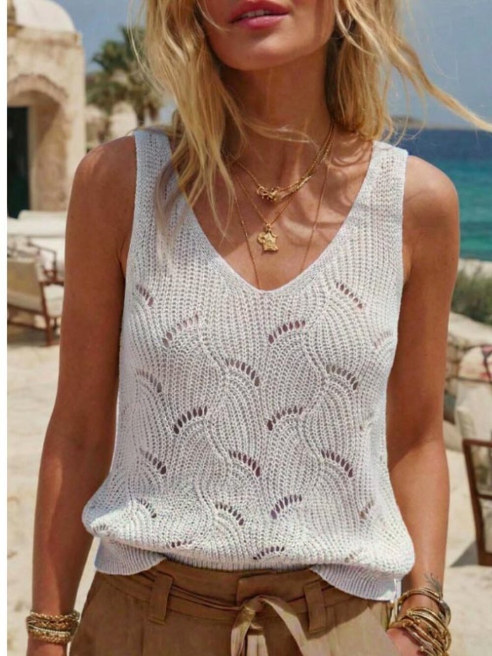 Another Love White Crochet Sweater Tank Top - Women's Size Large